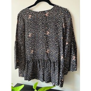 MADEWELL Silk Fiesta Paisley Drop Waist Bell Long Sleeve Top XXS